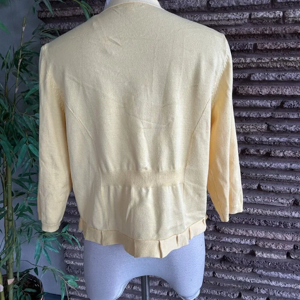 89th and Madison Yellow Pleated Trim Open Drape Cardigan Sweater Size M